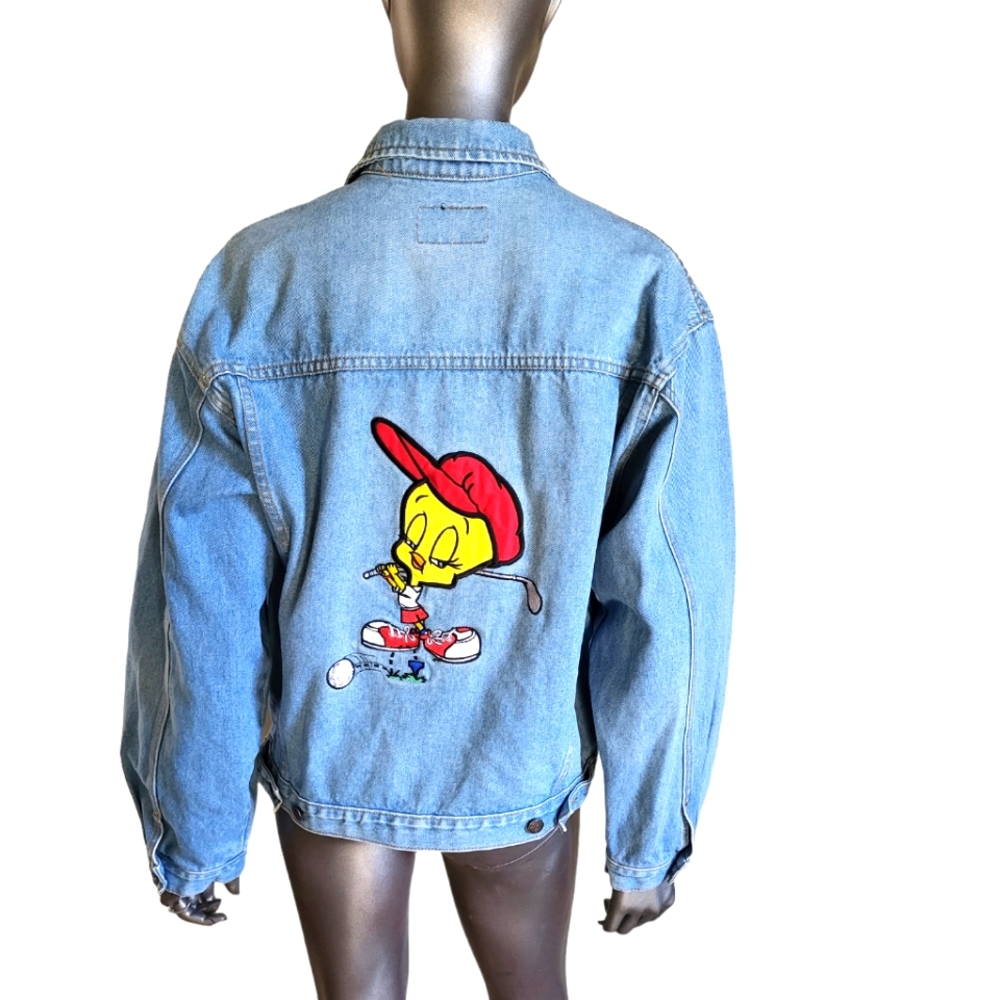 CC. Top Line Tweety Bird Golfing Looney Tunes Denim Jacket - Size Large